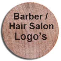 wooden nickels with barber and hair salon logos