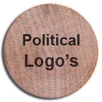 Wooden nickels with political logos