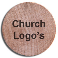 wooden nickels with church logos