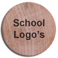 Wooden Nickels with school logos